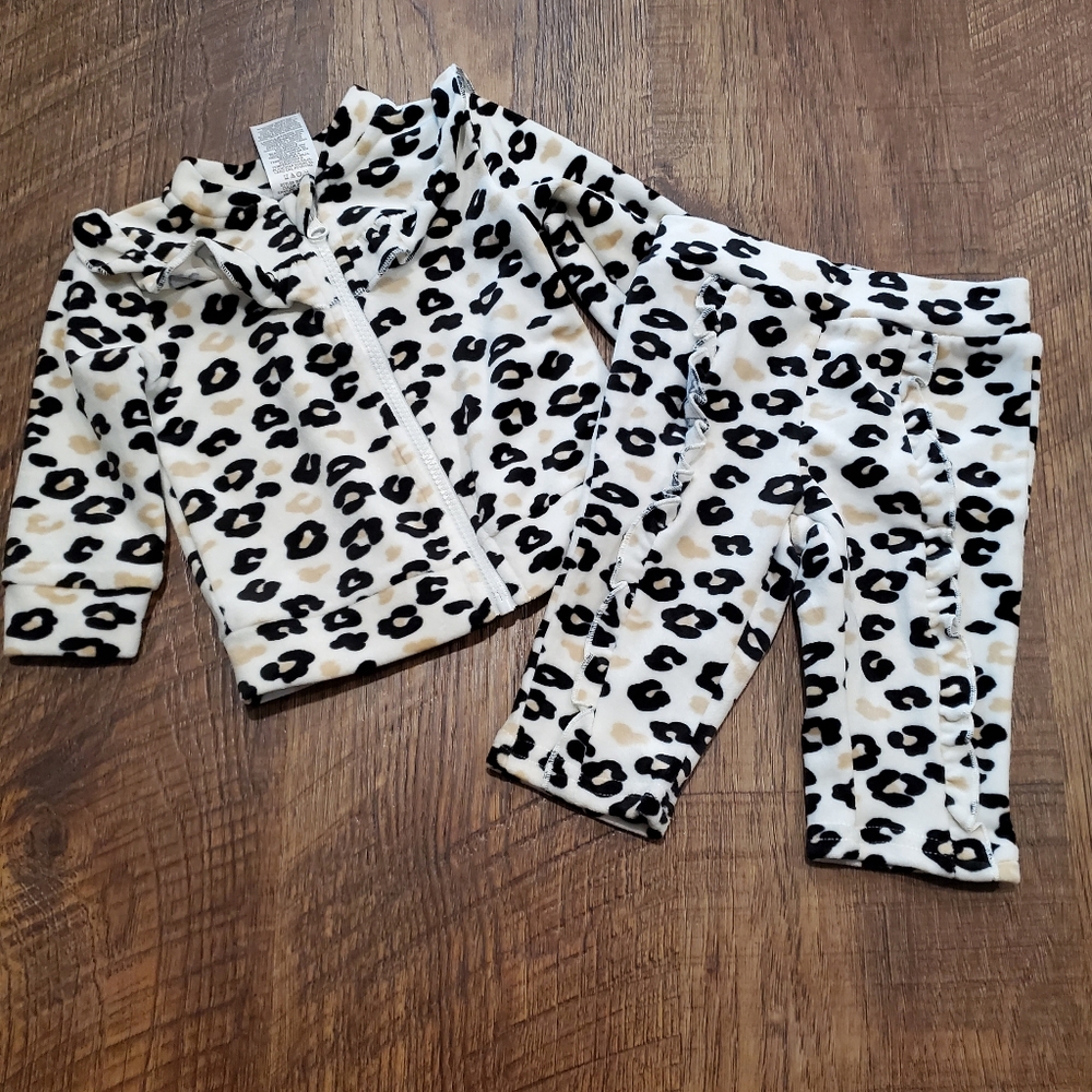 Wonder Nation Baby Girl Matching Set Velour Sweatsuit Leopard Print Ruffle 0-3M